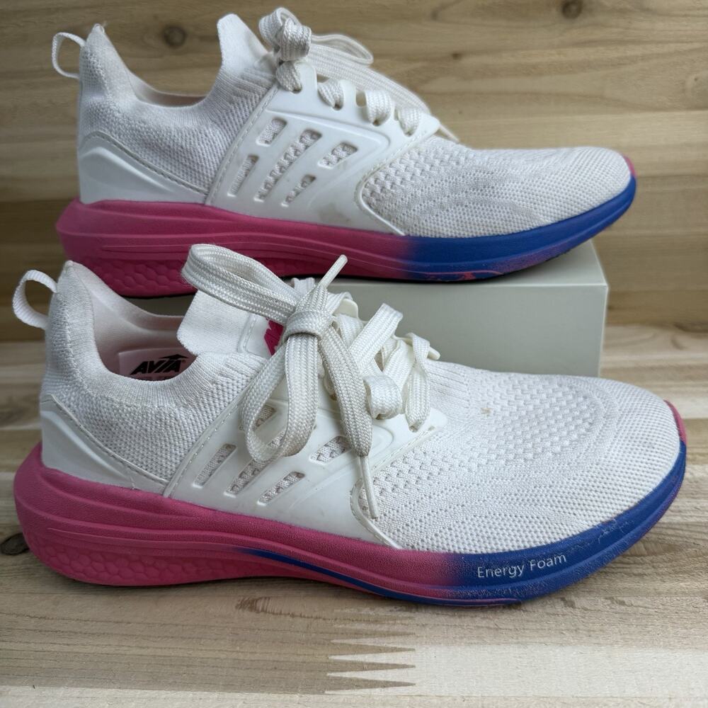 AVIA Energy Foam Knit White-Pink-Blue Sneaker Wo’s Size 6.5